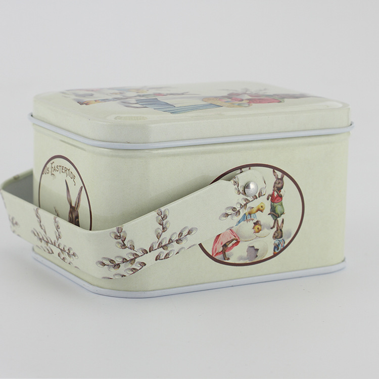 Rectangular Handle-Equipped Metal Tin