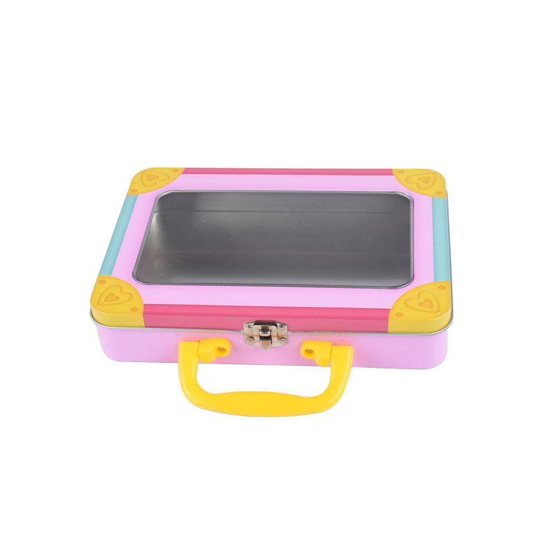 Square Lockable Tin Box with Window