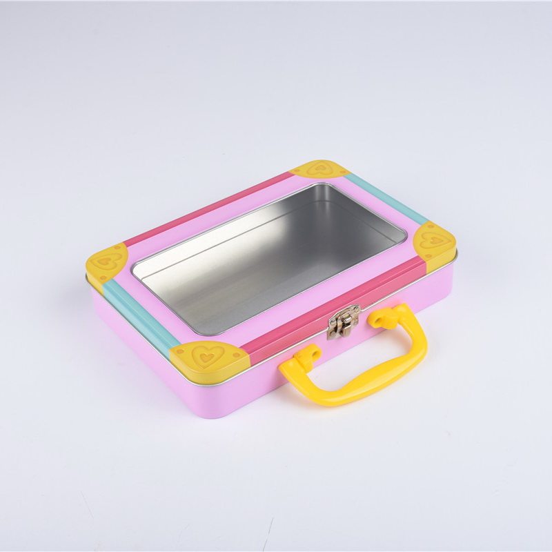 Square Lockable Tin Box with Window