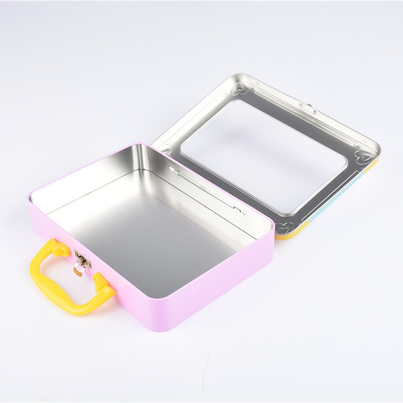 Square Lockable Tin Box with Window