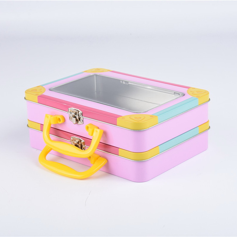Square Lockable Tin Box with Window