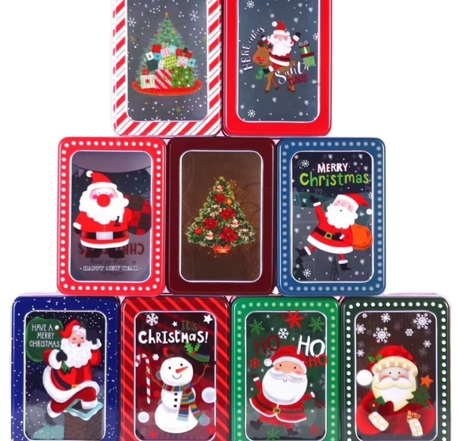 Christmas Recycled Square Tins for Candy Cookie Chocolate Storage Containers