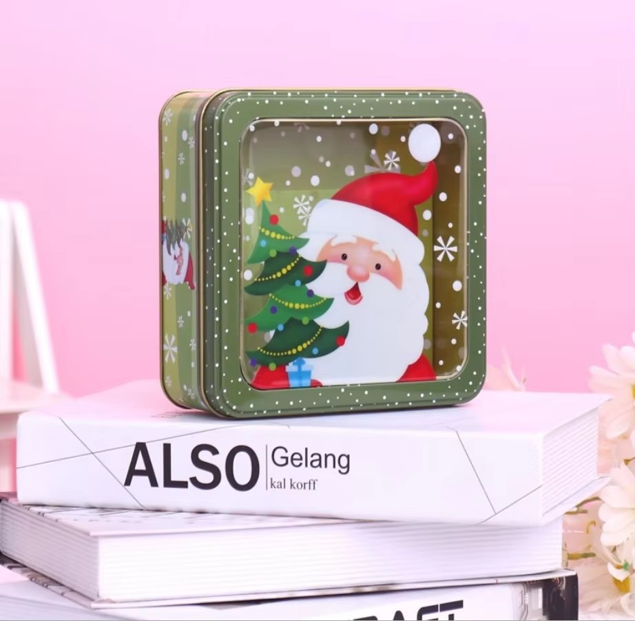 Christmas Recycled Square Tins for Candy Cookie Chocolate Storage Containers