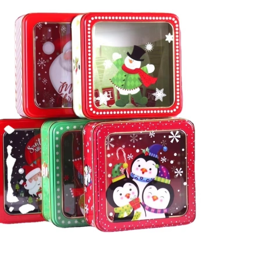Christmas Recycled Square Tins for Candy Cookie Chocolate Storage Containers