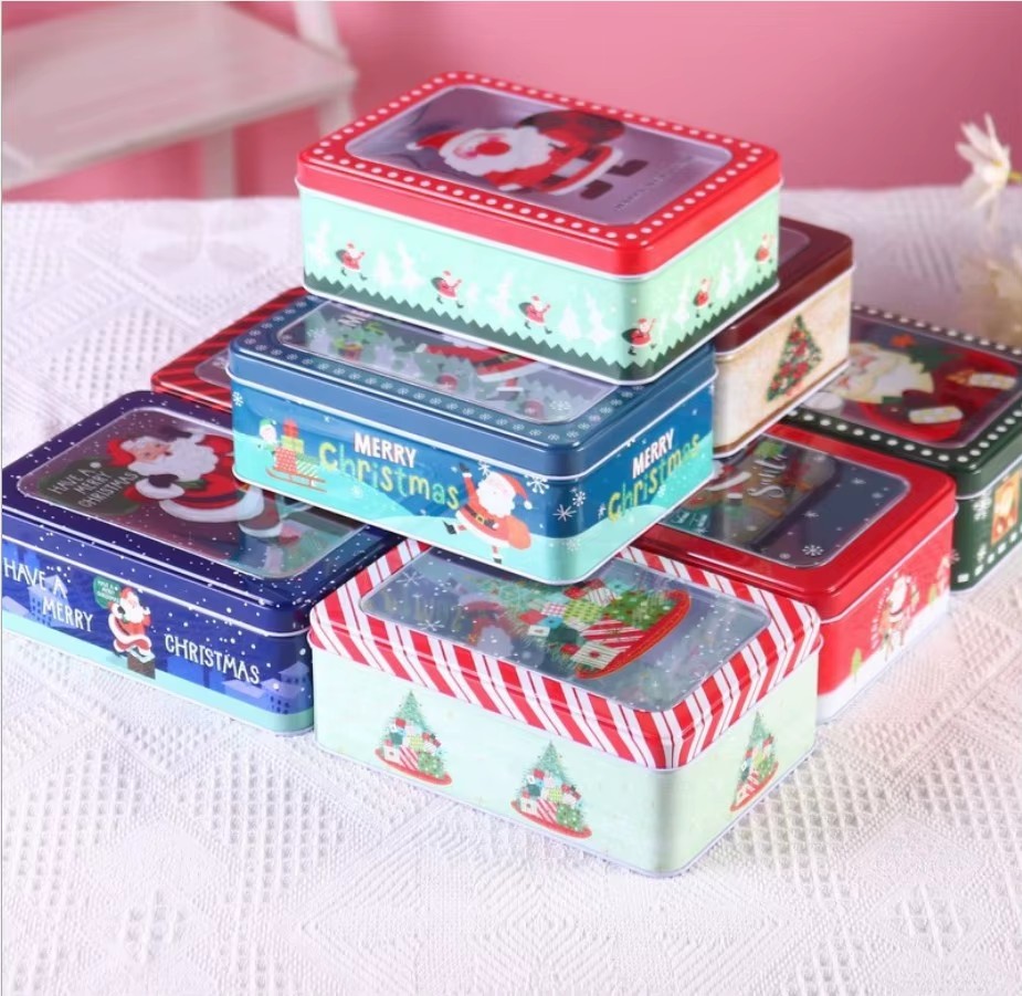 Christmas Recycled Square Tins for Candy Cookie Chocolate Storage Containers