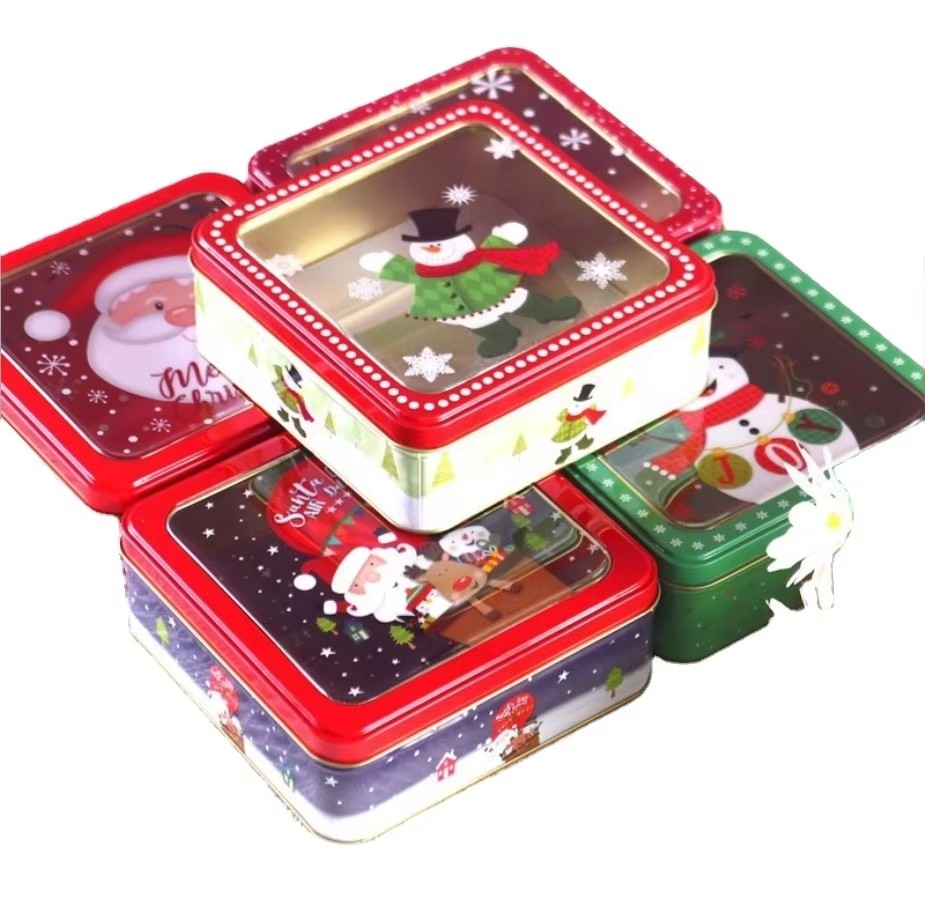 Christmas Recycled Square Tins for Candy Cookie Chocolate Storage Containers