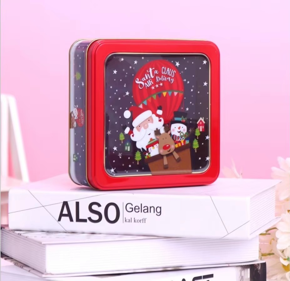 Christmas Recycled Square Tins for Candy Cookie Chocolate Storage Containers