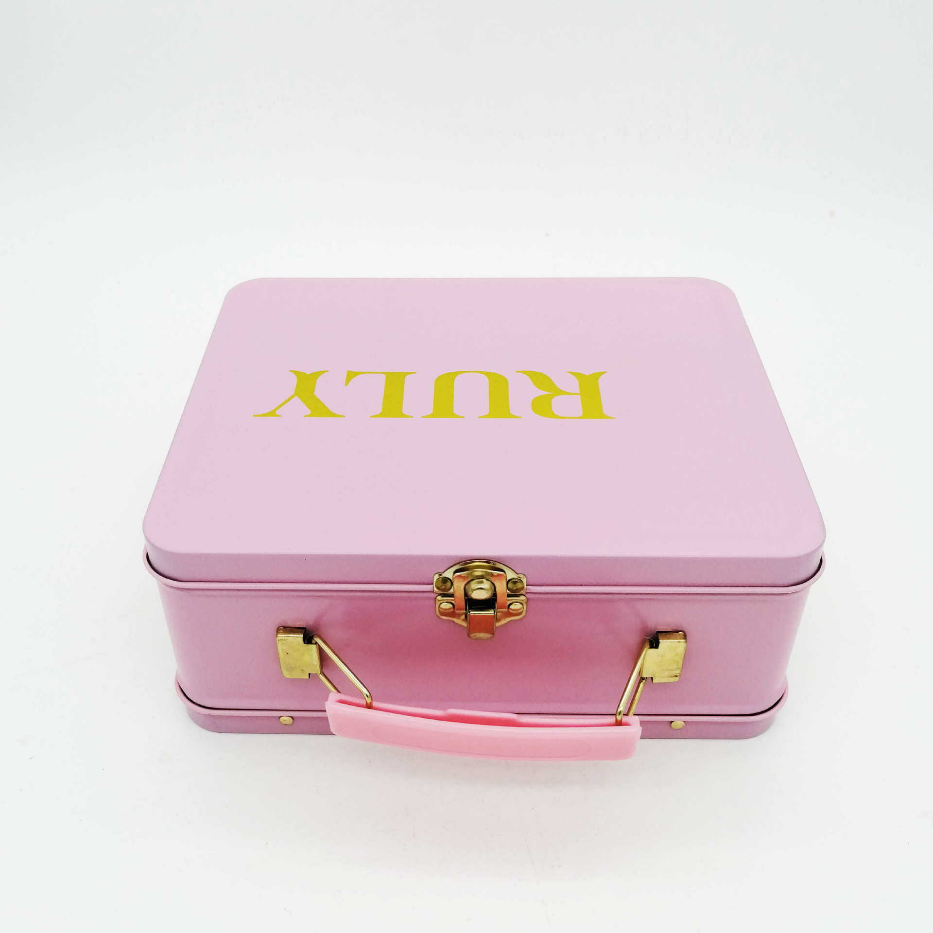Customizable High-Quality Rectangular Macaron Tin Box Metal Cosmetic Case with Handle