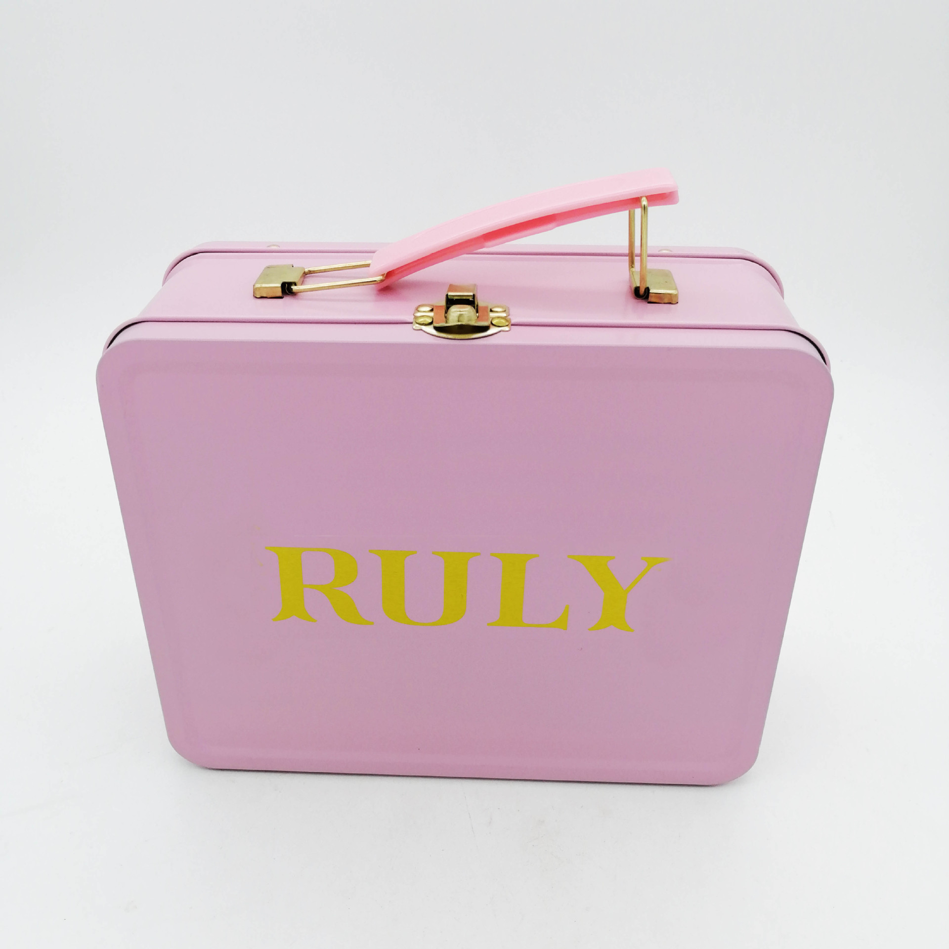 Customizable High-Quality Rectangular Macaron Tin Box Metal Cosmetic Case with Handle