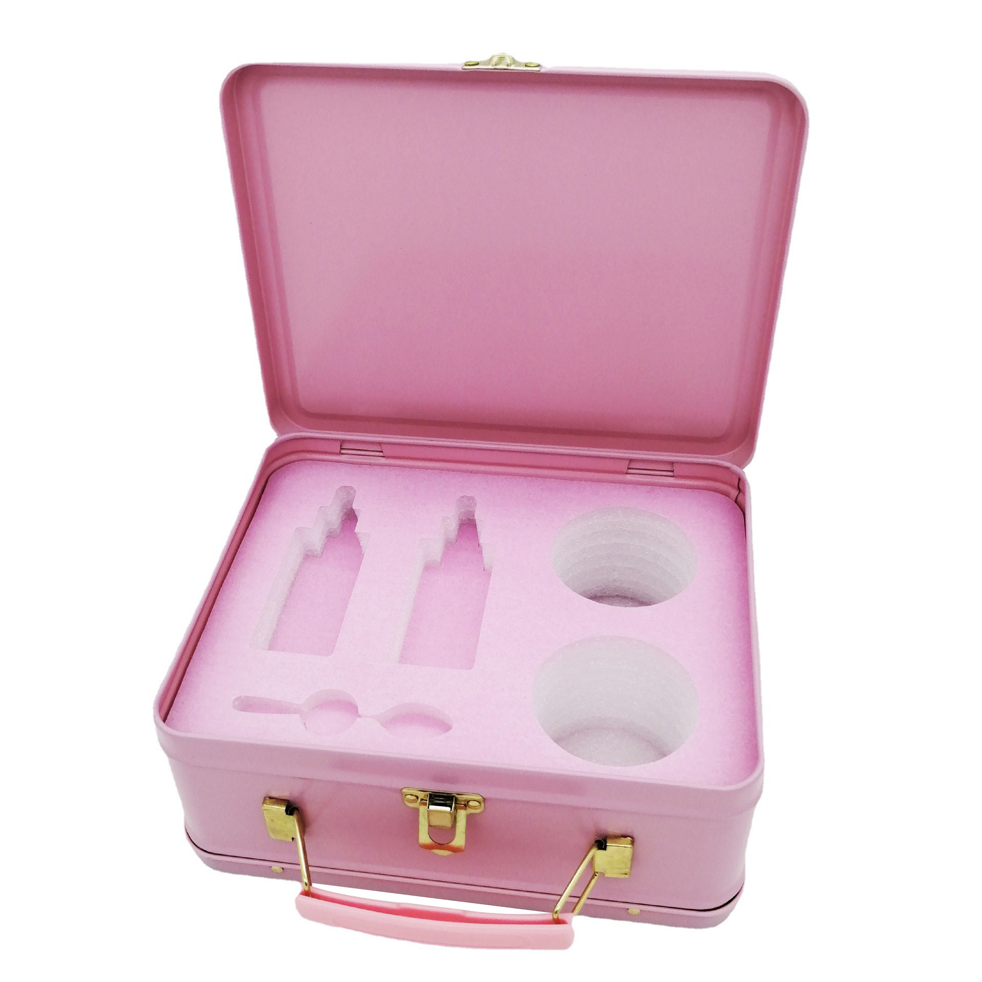 Customizable High-Quality Rectangular Macaron Tin Box Metal Cosmetic Case with Handle