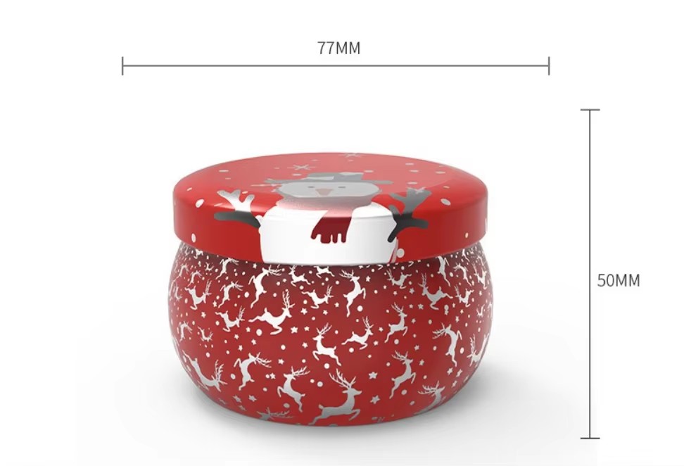 Christmas Round Tin Box Candle Meta Tin Cans for Candy Cookie With Cover