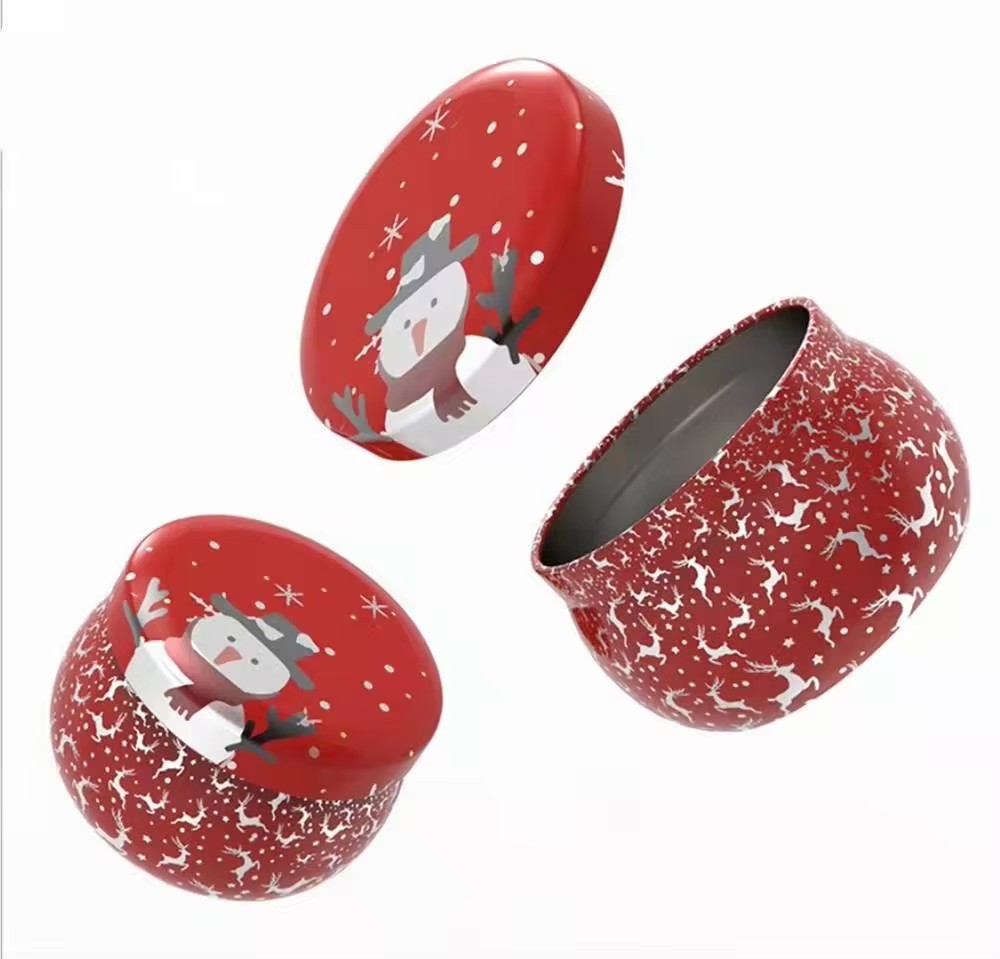 Christmas Round Tin Box Candle Meta Tin Cans for Candy Cookie With Cover