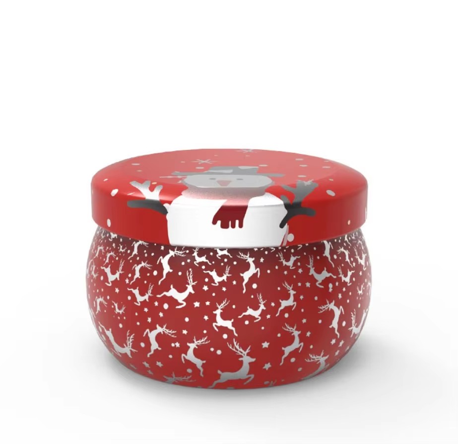Christmas Round Tin Box Candle Meta Tin Cans for Candy Cookie With Cover
