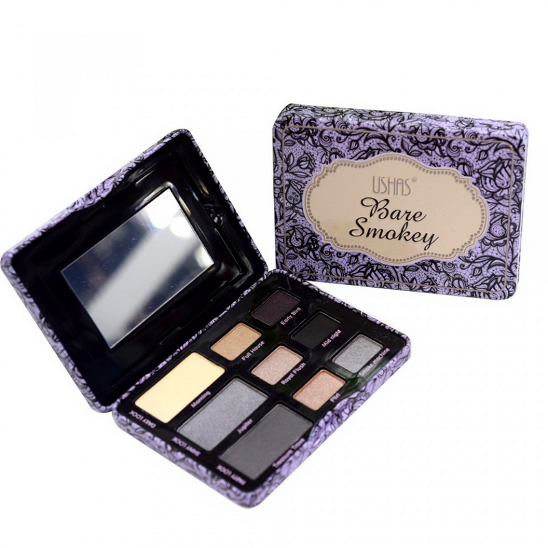 Custom Printing Tinplate Cosmetic 9-Color Magnetic Eyeshadow Palette with Mirror