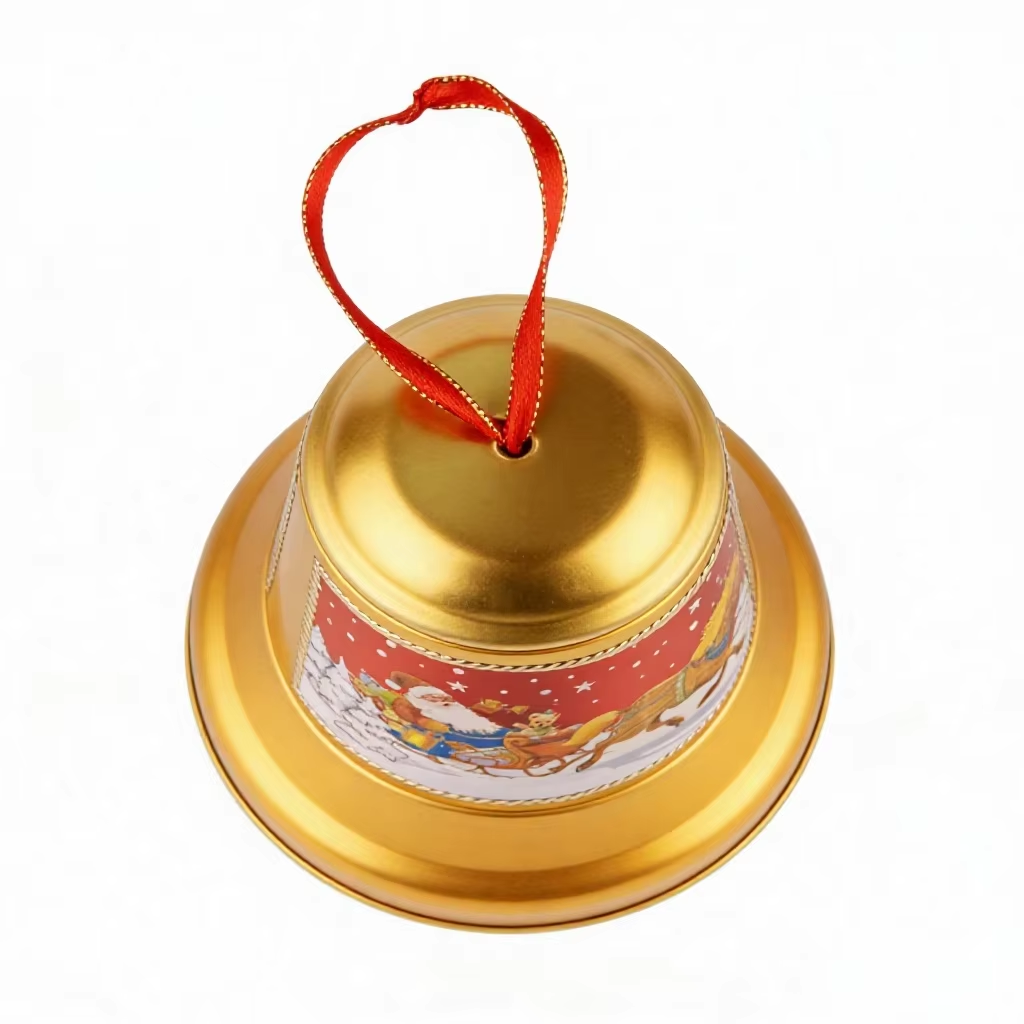 Custom Printing Bell Shaped Chocolate Tin Box with Ribbon and Music Movement