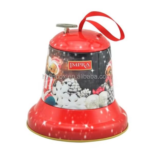 Custom Printing Bell Shaped Chocolate Tin Box with Ribbon and Music Movement