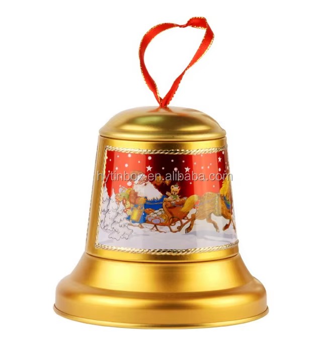 Custom Printing Bell Shaped Chocolate Tin Box with Ribbon and Music Movement