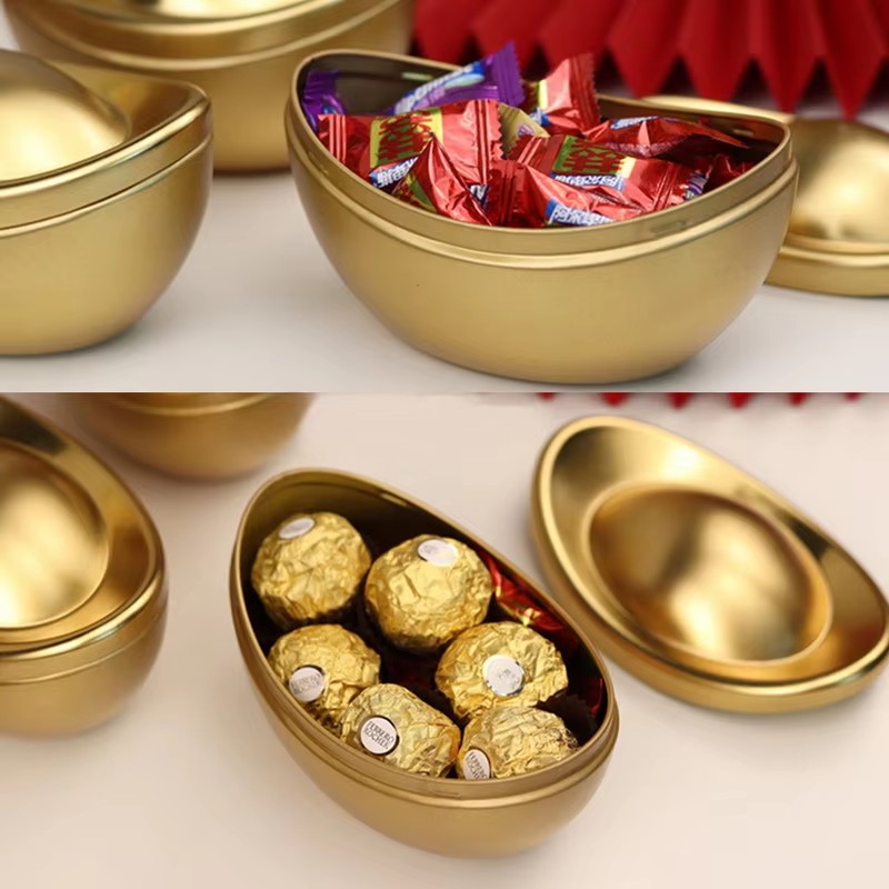 Gold Ingot Shape Golden Tin Jar Premium Metal Storage Canister
