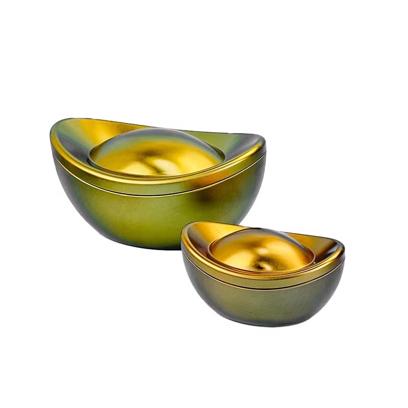 Gold Ingot Shape Golden Tin Jar Premium Metal Storage Canister