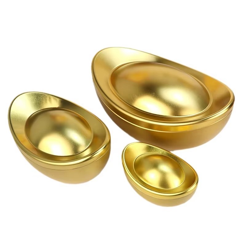 Gold Ingot Shape Golden Tin Jar Premium Metal Storage Canister