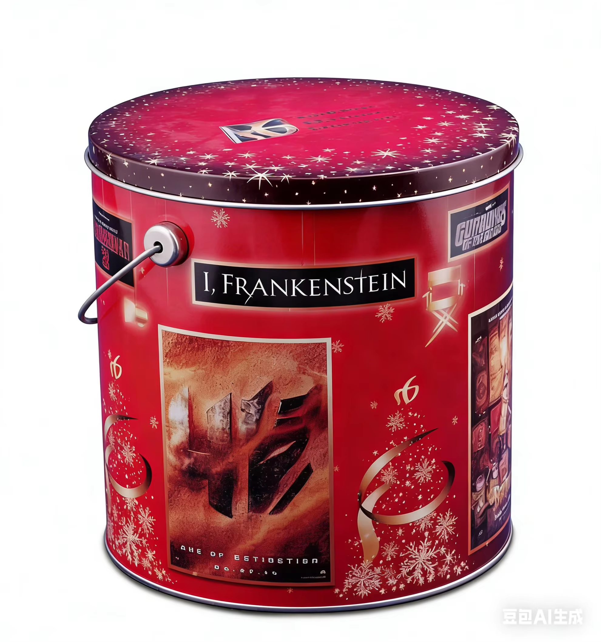 Cylindrical Metal Tin Popcorn Bucket with Lid and Handle for Party & Home Use